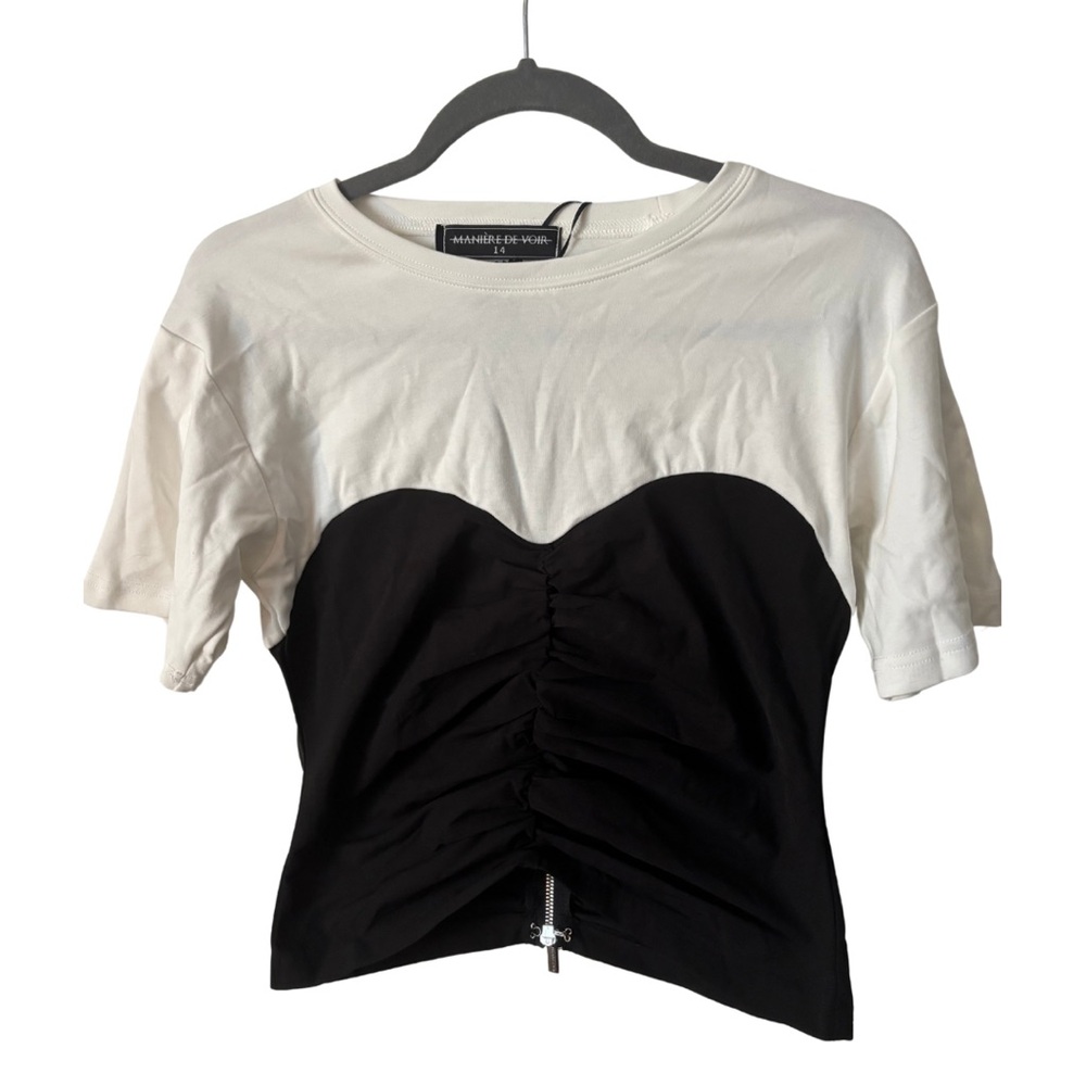 Maniere De Voir | Black and White Corset Top | Size UK 14